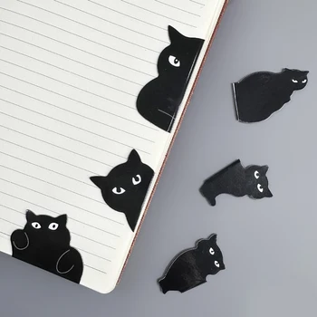 6Pcs מגנטי הספר קליפים מיני אישיות עימוד סמנים חמוד יצירתי חתול שחור מגנטי סימניות ציוד משרדי