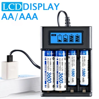 תצוגת LCD AA / AAA סוללה מטען 2 4 חריצי AC 110V-220V עבור NI-MH /NI-CD 1.2 V סוללה נטענת. מחוון סוללה מטען