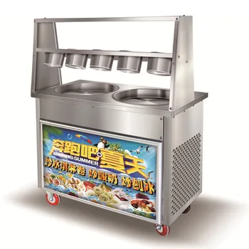 דאבל פאן פריי יוגורט מכונת מסחרי מטוגן גלידה פתיתי גבינה תאילנדי מכונת פירות כפול פאן מטוגנים מכונת גלידה