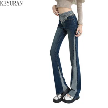 אמריקאי בסגנון אופנת רחוב גבוהה המותניים ג 'ינס נשים של אופנה וינטג' כחולה טלאים הזיקוק מכנסיים Y2K ג ' ינס מכנסיים נקבה בגדים