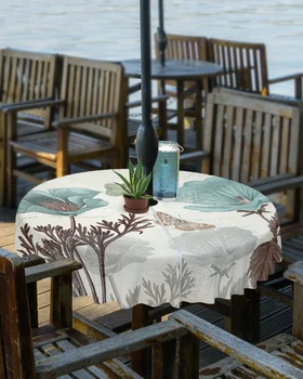 וינטג ' צבעוני פרח פרפר חיצוני מפת שולחן עם מטריה חור עם רוכסן עמיד למים פיקניק פטיו שולחן עגול לכסות