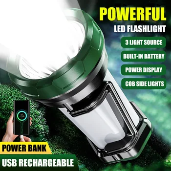 סופר מבריק LED פנס נטענת USB זרקור אור הזרקורים 3 מקור אור הפנס עמיד למים לפיד פנס קמפינג