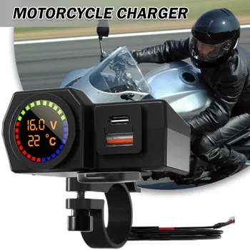 אופנוע הכידון מטען תצוגה דיגיטלית 9V-2A מתאם אספקת החשמל יציאת USB כפולה עם מודד אופנוע אביזרים