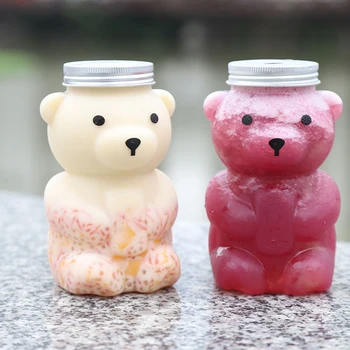 500ml הדוב הקטן בקבוק פלסטיק יושב דוב שקוף בקבוק פלסטיק עם מכסה דוב חמוד צורה חד פעמיות לשתות מכולות