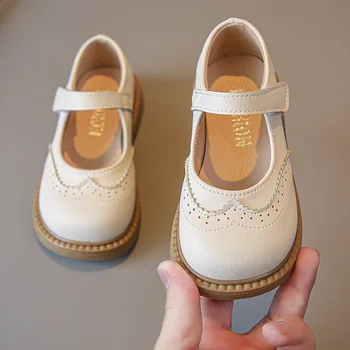 רך ילד נעליים בצבע מלא עגול-פנים רב-תכליתי בריטניה סגנון נעלי פעוט ילדה Hook & Loop 2023 חדש האביב ילדים חדשים נעלי