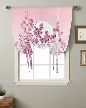 יפנית פרחי דובדבן ורוד פרח וילון חלון הסלון הרומית וילונות למטבח בית קפה לקשור קצר וילונות