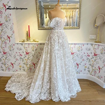 Lakshmigown תחרה נשים מחוץ כתף חתונה שמלה שרוול 2024 אפליקציות שמלת הכלה חלוק דה לנשף דה מאר