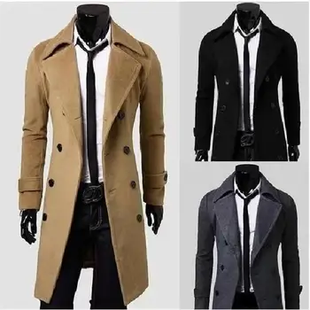 4XL-אופנתי מוצק צבע של גברים ארוך מעיל מעצבים באיכות גבוהה כפול-שולי המעיל Slim Fit הסתיו והחורף