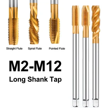 Shank ארוך בורג חוט הקש על המקדחה HSS6542 טיטניום מצופה הצביע ישר ספירלה חליל ערך M2-M12 מכונת כלי