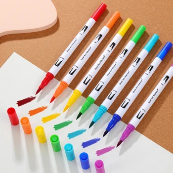 Bview Art12/24/36/48 צבעים כפולה טיפ בצבעי מים מברשת עט ילדים מבוגרים אמן בסדר נקודה צביעה סמנים