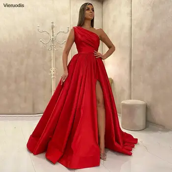 אדומה כתף אחת שמלה לנשף קו גבוה פיצול זמן הנשף שמלת ציפר חזרה שמלה למסיבת Vestido De Noche