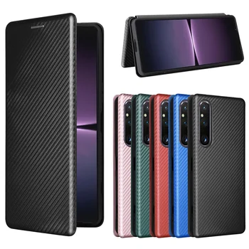 עבור Sony Xperia 1 V 2023 כיסוי Flip יוקרה דק במיוחד בעור סיבי פחמן מגנטי ספיחה Case For Sony 1 V 2023 טלפון שקיות