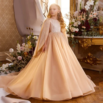 מעולה פרח ילדה קטנה להתלבש תינוק שמלות יפות פאייטים קו רכבת לטאטא ילדים ערב צד שמלות