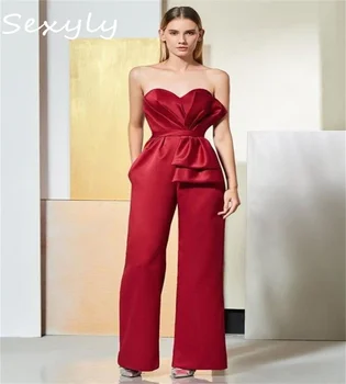 שיק סרבל אדום ערב 2023 שמלה אלגנטית מתוקה מכנסי החליפה תלבושת שמלות לנשף עם קשת פשוטה בוהו מסיבת יום הולדת חליפה