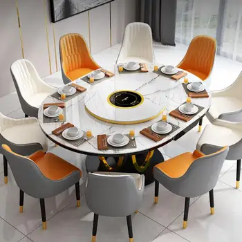 חכם שולחן מטבח עם כיריים אינדוקציה להרחבה שולחנות עגולים 360° סיבוב המשטח המסתובב שילוב מסה סלון ריהוט