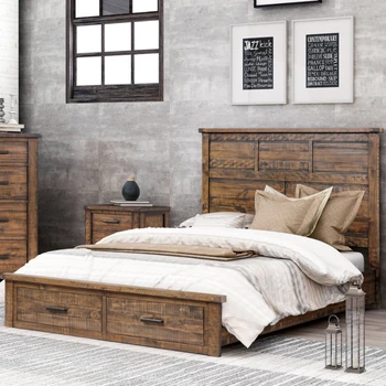 מיטת קווין קולחים עץ מלא Framhouse אחסון מסגרת המיטה