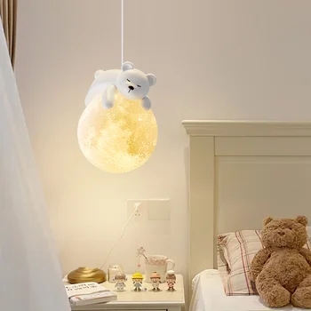מודרני תליון מנורות ילדים חדר שינה אור דוב חמוד ארנב הירח תליון כדור מנורת מסדרון הכניסה אביזר עיצוב נברשת המנורה