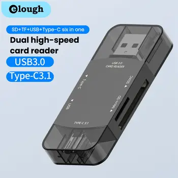 Elough 6 ב 1 USB 3.0 קורא כרטיסי תמיכה Dual SD TF כרטיס קורא במהירות גבוהה USB כונן הבזק מסוג C 3.1 קורא כרטיסים למחשב