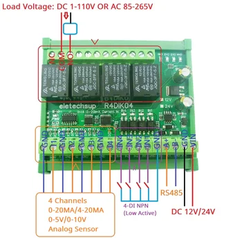 4AI-4DI-4DO 4-20MA 0-5V 0-10V אנלוגי דיגיטלי מעורב IO מודול Modbus RTU RS485 ממסר לוח הנוכחי מתח ADC