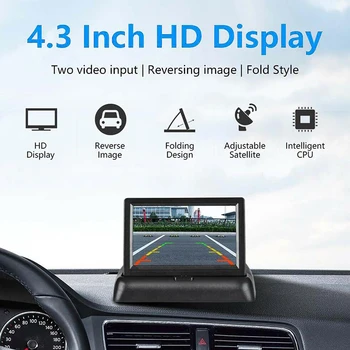 מתקפל האחורית הפוך חניה לפקח 4.3 אינץ ' TFT LCD מסך HD מכונית תצוגה צג 2-ערוץ וידאו קלט עם 8 LED של המצלמה