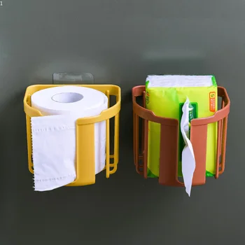 שירותים אגרוף-בחינם נייר טואלט מדף המטבח רקמות תיבת הקיר דביק נייר תיבת אחסון מחזיק נייר טואלט גליל נייר