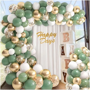 מרווה ירוקה בלונים גרלנד קשת ערכת זהב לבן קונפטי לטקס בלון הילדים מקלחת תינוק מסיבת יום הולדת קישוט החתונה Globos