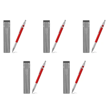 5X רתכים עיפרון עם 60PCS קו הכסף מילוי, מתכת סימון מכני ריתוך עיפרון Pipefitters, ייצור, אדום