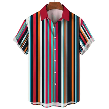 אופנה חולצת פסים Tees מקסימום בקיץ מנופחים בגדי גברים מזדמנים עם שרוולים קצרים, כפתורים רופפים Mens חולצה חולצות הוואי.