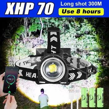 סופר חזק LED פנס XHP70 נטענת USB מנורה חיצונית דייג פנס מתח גבוהה, ראש פנס אורות קמפינג