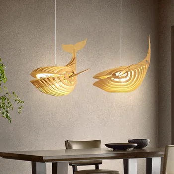 מסעדה לוויתן המנורה מרפסת חדר השינה מנורה 80cm דגים עץ הנברשת אמנות יצירתית אישיות מודרני מינימליסטי יפני