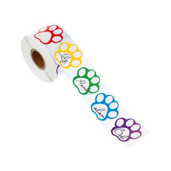 רול של 500 חלקים צבעוניים כף מדבקות הכלב כף תגי שם תוויות מדבקות כף הרגל טביעת רגל, 1Inch (מעורב צבע)