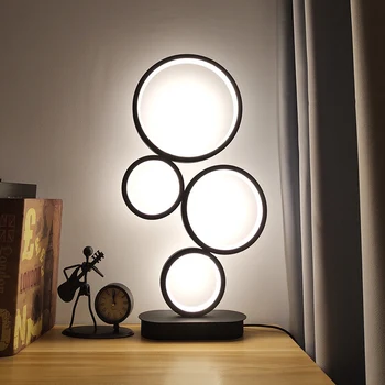 4-מעגל Dimmable LED מנורת שולחן עגול מודרני המנורה עיצוב ייחודי עכשווי תאורה מתכווננת אור, שחור, תקע אמריקאי