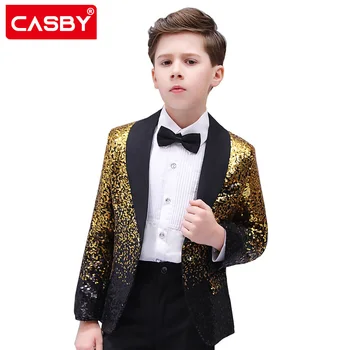 Casby ילדים נאה האופנה שינוי הדרגתי נצנצים לבנים השמלה הבמה מופע פסנתר ביצועים החליפה הבנים החליפה העליונה.