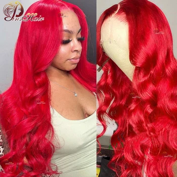 אדום גוף גל הקדמי של תחרה שיער אדם פאות בורגנדי 99J צבעוניים 13x4 פאה הקדמי של תחרה מראש קטף לנשים רמי שיער אנושי 180%