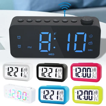 LED דיגיטלי שעון מעורר עבור חדר השינה רדיו FM שעון מעורר אלקטרוני זוהר תזמון שעון של שולחן עם דימר טמפרטורה פונקציה