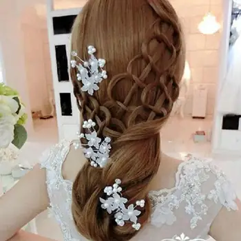 1Pc פרח פנינה החתונה סיכת שיער הכובעים שיער לבן קליפ הכלה תכשיטים