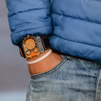 Oulm של גברים שעונים שעון היד Quratz מזדמן רצועת עור ספורט רב הטמפורלית אזור שעון גדול חיוג השעון עמיד למים