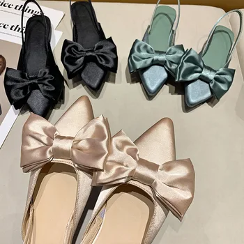 2023 קיץ נעלי נשים קשת-קשר Baotou סנדלי אופנה הצביע נמוך העקבים משאבות נשי מתוק לנשימה משי Sandalias דה Mujer