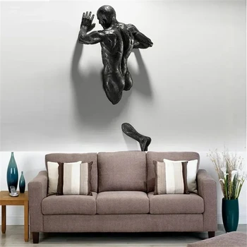 חיקוי נחושת קיר בעיצוב אבסטרקטי דמות שרף צוקים אדם פסל פסל רקע קיר אמנות 3D דרך הקיר