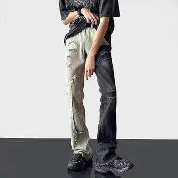המפורסם קוריאנית עיצוב 2023 טלאים וינטג Harajuku ישר מכנסי ג 'ינס היפ הופ אופנת רחוב סלים ג' ינס מכנסיים