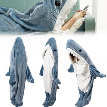חמוד כריש שמיכה קפוצ 'ון לביש כריש שמיכה סופר רך פלנל קריקטורה לישון התיק Homewear לגברים נשים הכריש של הפיג' מה.