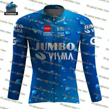 2023 ג 'מבו Visma כחול Windproof גברים רכיבה על אופניים ג' רזי שרוול ארוך רכבו על אופניים Mtb Maillot יוקרתי Ciclismo