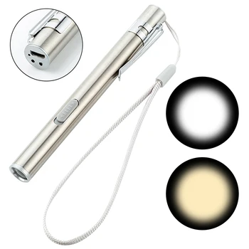 נייד נירוסטה עם USB מיני נטענת לבן + אור חמים לפיד סיעוד פנס עט כיס עבור קמפינג רופאים