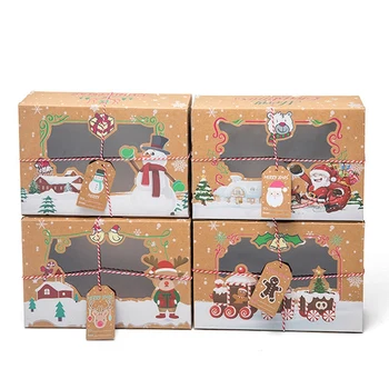 16Pcs קראפט נייר, קופסאות הממתקים חג שמח קוקי קופסת מתנה ברור אריזה שקית טובה מסיבת שנה חדשה קישוט