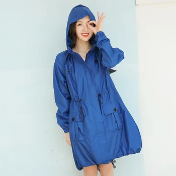 2023 אופנה של נשים מעיל רוח עם הוד מעילי גשם חיצוני מעיל ארוך מעיל חסין גשם, מעיל רוח רוכסן מעיל מזדמן