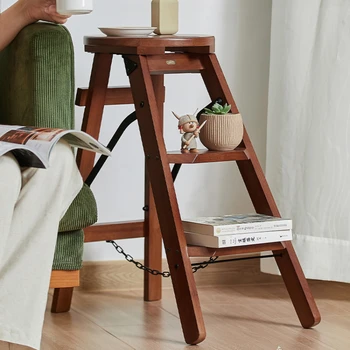 מודרני פשוט הסולם כסא רב תכליתי שרפרף עץ מלא מעובה שלב 3 סולם טיפוס קיפול ריהוט למטבח
