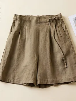 נשים מזדמנים מכנסיים קצרים הגעה חדשה 2023 קיץ סגנון וינטג מוצק צבע רופף נוח נקבה כותנה פשתן קצרים.