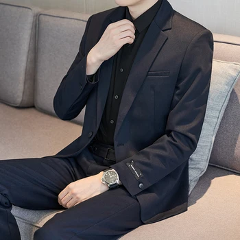 חליפות גברים באיכות גבוהה עסק רשמי מזדמנים (קט+מכנסיים) אופנה חאקי בריטי דק צבע מוצק מסיבת חתונה 2 חתיכת קבוצה