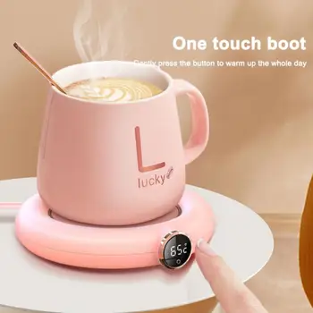 USB כוס חמה 3 רמות נייד ספל קפה חימום תחתית חכם תצוגה דיגיטלית Thermostatic התאמת תזמון דוד חלב תה