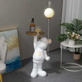 הנורדית המודרנית קריקטורה דוב מנורות הרצפה עם מגע מתג LED יצירתי הירח אור, מכשיר אדים סלון קישוט תאורה